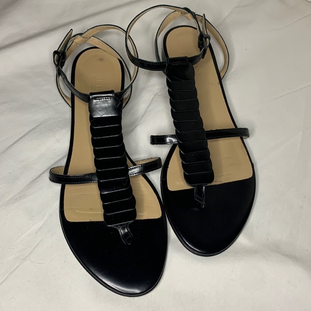 Armani Collezioni Nero T-strap Scallop Sandal - Picture 2 of 5